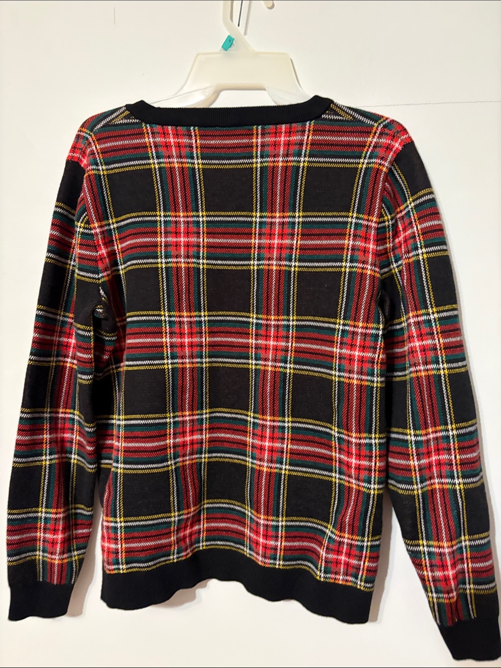 J. Crew: Teddie: Red and Black/yellow/green Plaid Crewneck Sweater. ๐ฏ cotton. L - Picture 4 of 6